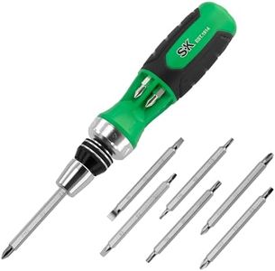 SK 12-in-1 Ratcheting Screwdriver, 216-P, Multi-bit Driver with Quick-Load Mechanism, S2 Steel, with Phillips, Slotted, Star, Square Bits Stored in Handle