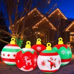 SUNGIFT Christmas Inflatable Ornament Balls, 7 FT Giant Inflatable Ornaments 30 Inch Lighted Xmas Blow Up Ball Yard Decoration, Christmas Inflatables Outdoor Decor for Holiday, Garden, Lawn