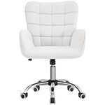 costoffs Mid back Office Desk Chair PU Leather Adjustable Computer Chair Vanity Chair with Adjustable Swivel Wheels for Bedroom, Office, Study White