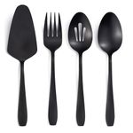 Seeshine Matte Black Serving Set, 4-Piece Stainless Steel Large Hostess Set Include Slotted Spoon Serving Spoon Serving Fork and Cake Server, Ideal for Buffets, Home, Gatherings, Restaurant