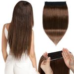 S-noilite Medium Brown Invisible Wire Real Human Hair Extensions Halo Human Hair Extension with Clips Medium Brown Hidden Wire Hair Extensions Fish Line Hair Extensions 70g (18",Medium Brown)