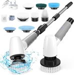 Electric Spin Scrubber,Cleaning Brush Scrubber for Home,400RPM/Mins-8 Replaceable Brush Heads-90Mins Work Time,3 Adjustable Size,2 Adjustable Speeds for Bathroom Shower Bathtub Glass Car-Grey