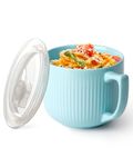 NUTRIUPS Soup Bowls with Handles, 900ml Microwave Soup Bowl with Lid, Soup Mug with Handles, Blue Bowl for Ramen, Noodle, Porridge (Blue)