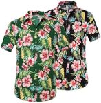 Hawaiian Shirt for Men, Beach Shirts for Men, Tropical Shirts Short Sleeve Floral Casual Button Down, Red Hibiscus and Green Forest, XX-Large