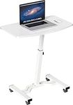 SHW Height Adjustable Mobile Laptop Stand Rolling Desk Cart, White