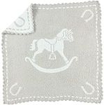Barefoot Dreams CozyChic Scalloped Baby Receiving Blanket - Stone & Rocking Horse,Stone & White,30x32,CozyChic Scalloped Receiving Blanket