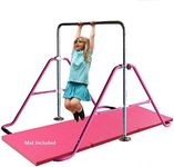 Gymnastics Training Bar for Kids with 6'x2' Tumble Mat | Adjustable Horizontal Kip Bar Home Gym Equipment | Jungle Gym Monkey Bar Playground for Junior Gymnastics Folding Gymnastic Equipment