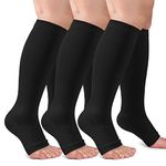 3 Pack Plus Size Open Toe Compression Socks for Women and Men, Toeless Knee High Stockings for Circulation Support, Black XX-Large