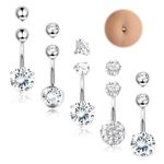 Milacolato 5pcs Belly Button Bars 316L Surgical Steel Belly Bars Piercing CZ Heart Belly Rings 14G Reverse Belly Button Piercing Dangly Belly Barbell Navel Bars Piercing Jewellery 10mm Silver