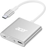 Acer USB C SD 4.0 Card Reader, Dual Slot Type-C SD Memory Card Reader Adapter with 100W PD Port, for MicroSD SDXC SDHC UHS-II & UHS-I Cards for iPhone 15, iMac, iPad Pro Air Mini, MacBook Pro (Silver)