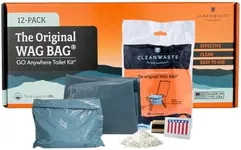 Cleanwaste Original WAG Bag Portable Toilet (12 Pack) - Go Anywhere Kit For Camping, Boating, Travel - NASA Gelling Powder for Poop/Pee