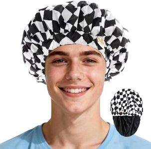 Years calm Shower Cap for Men Waterproof Reusable - Fashion Dual-Layer Design, Adjustable Elastic Band for Long & Curly Hair, XL Bath & Spa Cap for Travel, Satin Lined Shower Cap Black