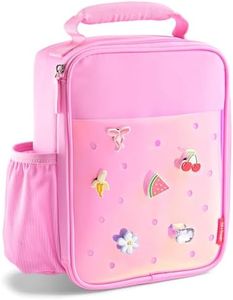 Fit & Fresh Lunch Box For Kids, Boys & Girls, School, Camp, Insulated Bag With Shoe Charm Slots For Personalization, Holographic Pink