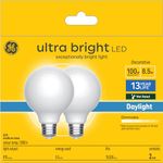 GE Ultra Bright LED 100 Watt Replacement, Daylight, G25 Vanity - Globe Bulbs (2 Pack)