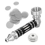 Aluminum Tube Mini Smoking Pipe in Black, Portable Mini Pipe with 20Pcs Stainless Steel Screen Filters, Metal Pipe Smoking Accessory, Pocket Smoking Pipe as Gift for Father Friends