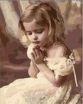 YEESAM ART Paint by Numbers for Adults Children, Little Girl Devout Prayer 16x20 Inch Linen Canvas Acrylic DIY Number Painting Kits Wall Art Decor Gifts