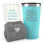 Sodilly Friendship Gifts Set for Sister - Unique Tumbler - Fuzzy Socks - Birthday Card for Her - Friendship Mugs - for Friends - Friends Become Sisters - Bestie Tumbler - Stainless Steel Tumbler 16 oz