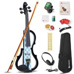 Vangoa Electric Violin 4/4 Full Size Silent Violin Set for Beginner Adults Teens, Solid Wood Metallic Electronic Quite Violin with With Pickup 3-band EQ Shoulder Rest Earphones Line, Blue Vichy