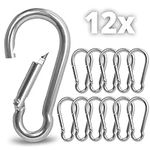 Belle Vous 12 Pack Stainless Steel Snap Spring M6 Hook Carabiner Clips - 6cm/2.4 inches - Multipurpose Durable Outdoor/Indoor Carabiners for Keychains, Camping, Fishing & Hiking Accessories