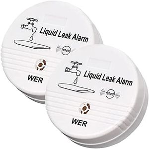 WER Water Leak Alarm Sensor, Battery Operated Leak Alert, 90dB Water Detector for Basements, Bathrooms, Laundry Rooms, Kitchens, Garages and All Office Areas (Shipped Without Battery, 2 Pack)