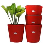 GREENON 10 Inch Plant Pot Pack of 4(8 Pots) | Red Outer and Black Inner Planter | Big Self Water | Unfadable Flower Pot | Virgin Plastic Gamla | Solid | UV Treated | for Indoor and Balcony