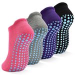 HYCLES 4 Pairs Non Slip Yoga Socks with Grip -Pilates Socks for Men and Women Anti Slip Grippy Sock for Yoga, Pilates, Barre, Home, Hospital UK 4-7