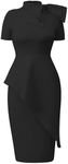 Memoriesea Women's Fashion Peplum Short Sleeve Bow Ruffle Pencil Party Midi Dress, Black, XX-Large