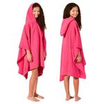 Brentfords Poncho Towel Short Sleeve Quick Dry Absorbent Beach Swim Childrens Travel Wrap Hooded Holiday Spa Pool Kids Dry Changing Robe - Pink