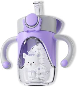 Bunnytoo Baby Sippy Cup with Weighted Straw, Ideal for 1+ Year Old and Transitioning Infants 6-12 Months, Spill-Proof, Easy to Hold Handles, 8oz (240ml) Toddler Training Cup (Purple)