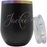 Personalized 12 oz Insulated Stemless Wine Tumbler - Custom Engraved and Monogrammed (Black with Prism)