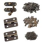 Gizhome 25 Sets Antique Right Latch Hook Hasp and 50 Sets Antique Bronze Small Box Mini Hinges with Replacement Screws for Wood Jewelry Box, Bronze Tone