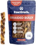 Pawstruck Natural 7” Braided Bully Sticks for Dogs - Tough Long Lasting, Rawhide Free, Low Odor, Healthy Single Ingredient Chew Treat for Aggressive Chewers - 10 Count - Packaging May Vary