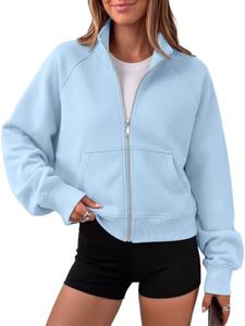 Trendy Queen Womens Sweatshirts Zip Up Hoodies Cropped Crewneck Pullover Casual Jackets Y2k Clothes Fall Fashion Outfits LightBlue XL