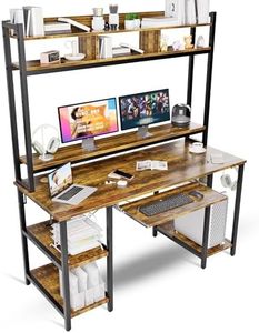 Desk with Hutch, 70 inch High 53 inch Width, Heavy Duty Computer Desk with Keyboard Tray and Storage Shelves Bookshelves, Easy Assemble - Color Black and Rustic Brown