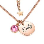 TMT® Personalised birthstone necklace with gift box engraved for Daughter Mum Best Friend Girlfriend Birthday 18th 21th 30th 16th 13th Initial Name Letter pendant