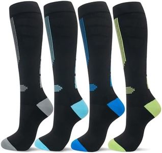 fenglaoda Compression Socks Women Men 4 Pairs, Knee High Support Socks for Running, Sports, Travel, Flight, Nurse