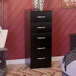 Vida Designs 5 Drawer Narrow Chest Tall Bedroom Storage Unit Sliding Drawers Bedroom Furniture (Black)