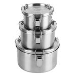 nicelock Stainless Steel Food Containers with Airtight Lid Set of 3 Leak Proof Metal Lunch Bento Box for Kids Student Women Reusable Stackable Kitchen Organizer Eco Snacks Box (450ml+750ml+1200ml)