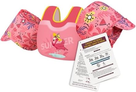 BLUEMARS Toddler Floaties for Kids 30-50 Pounds, Kids Swim Vest with Shoulder Harness Arm Water Wings for 1,2,3,4,5,6,7 Years Old Children Girls,Flamingo