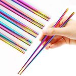 Stainless Steel Chopsticks Reusable Multicolor Lightweight 304 Metal Chopsticks Dishwasher Safe - 5 Pairs(Rainbow)