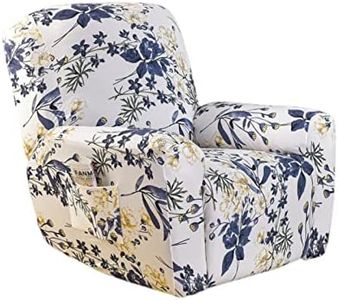 NILUOH Stretch Recliner Cover 4 Pieces Printed Lazy Boy Chair Covers Floral Patterned Recliner Sofa Slipcover Anti-Slip Fitted Furniture Protector with Elastic Bottom, A1