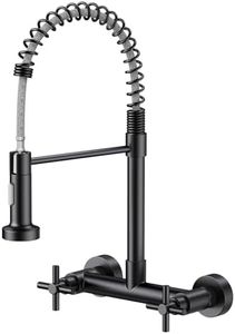Wall Mount Kitchen Faucet, Hurran Matte Black Kitchen Sink Faucet, 8 Inch 2 Handle Wall Mount Commercial Sink Faucet with Pull Down Sprayer for Kitchen Laundry Room Restaurant