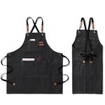 Vikuces Kitchen Apron for Men Women, Chef BBQ Grill Work Apron with Pockets, Cotton Canvas Heavy Duty Work Apron, Adjustable Neck Strap Tools Apron for Garden, Craft Workshop and Garage (Black)