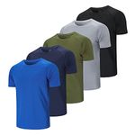Cimic 5 Pack Running Top Men Casual Crew Neck Shirts Workout Plain Gym Top Moisture Wicking Active Athletic Shirts Short Sleeve Sport Tops（510） BlackGrayGreenNavyBlue-L