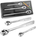 DURATECH 3-Piece Ratchet Set, 1/4", 3/8", 1/2" Drive, 90-Tooth, Quick-release, Contour Handle Designed for Better Grip, Alloy Steel, Organized in Plastic Tray