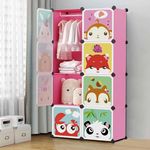 HEMOVIA Plastic Baby Wardrobe Collapsible Storage Rack Multipurpose Shelve Closest Organizer for Kids and Living Room Bedroom Collapsible Wardrobe for Kids Clothes/Toys/Book (MT-Pink, 8-Door)