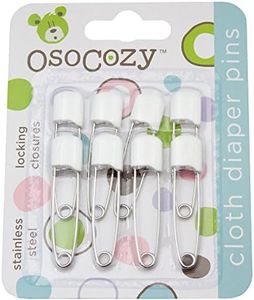 OsoCozy Diaper Pins - {White} - Sturdy, Stainless Steel Diaper Pins with Safe Locking Closures - Use for Special Events, Crafts or Colorful Laundry Pins , 8 Count (Pack of 1)