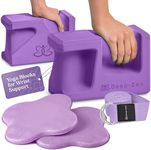 Deep-Zen PRO Yoga Blocks | Ergonomic Yoga Block 2 Pack for Wrist Comfort and Support | EVA Foam Exercise Blocks, 2x Knee Pads & Yoga Strap | Pilates Block Set | Bricks to Eliminate Wrist Pain, Purple