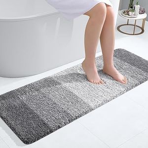 OLANLY Luxury Bathroom Rug Mat 47x17, Extra Soft and Absorbent Microfiber Bath Rugs, Non-Slip Plush Shaggy Bath Carpet Runner, Machine Wash Dry, Bath Mats for Bathroom Floor, Tub and Shower, Grey