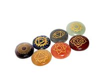 Jet International 7 Chakra Round Reiki Engraved Gemstone A++ Sets Healing Crystal Therapy w/Pouch Palm Worry Thumb Stone Gift Easter Love Internal Strength